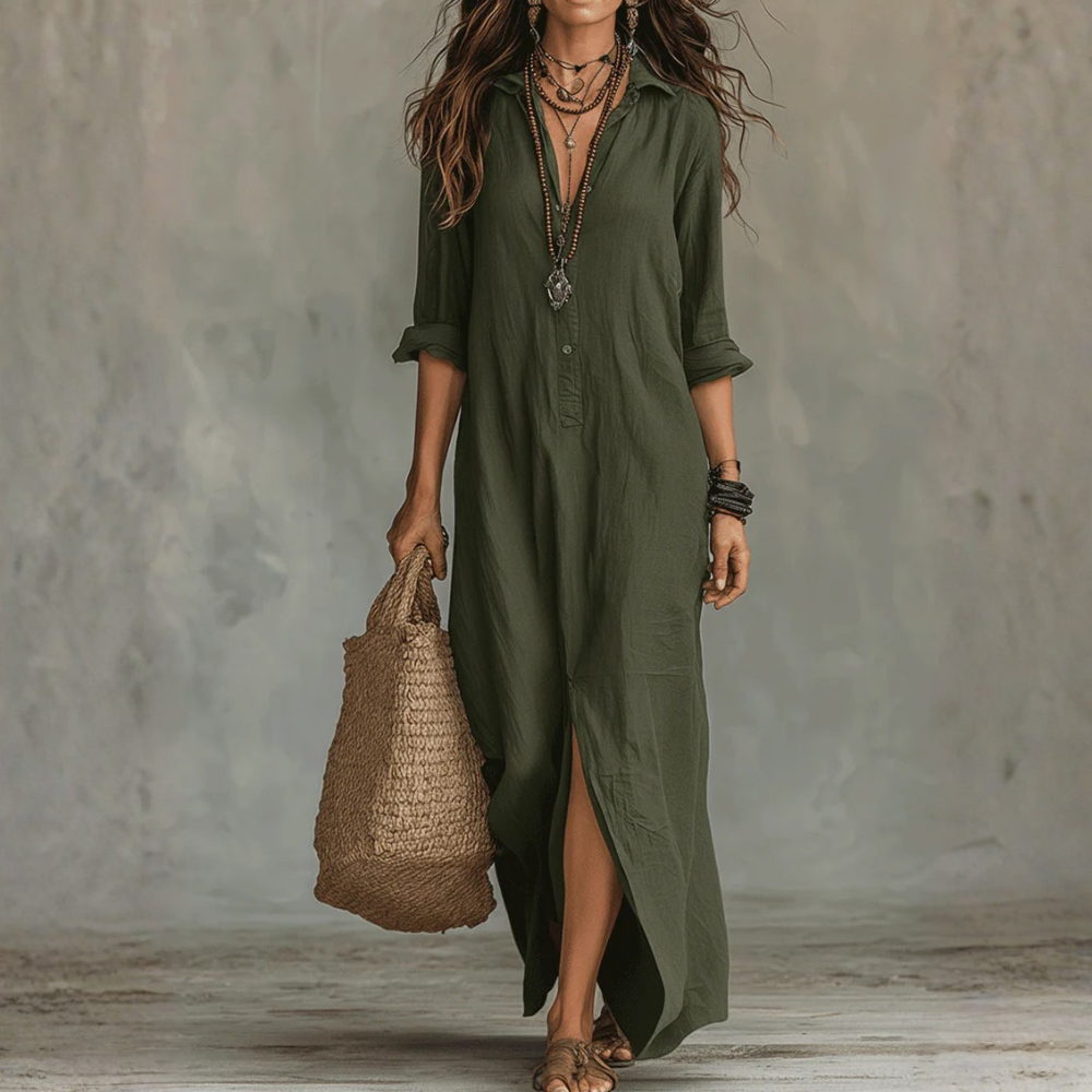 Bohemian Maxi Dress Button Front