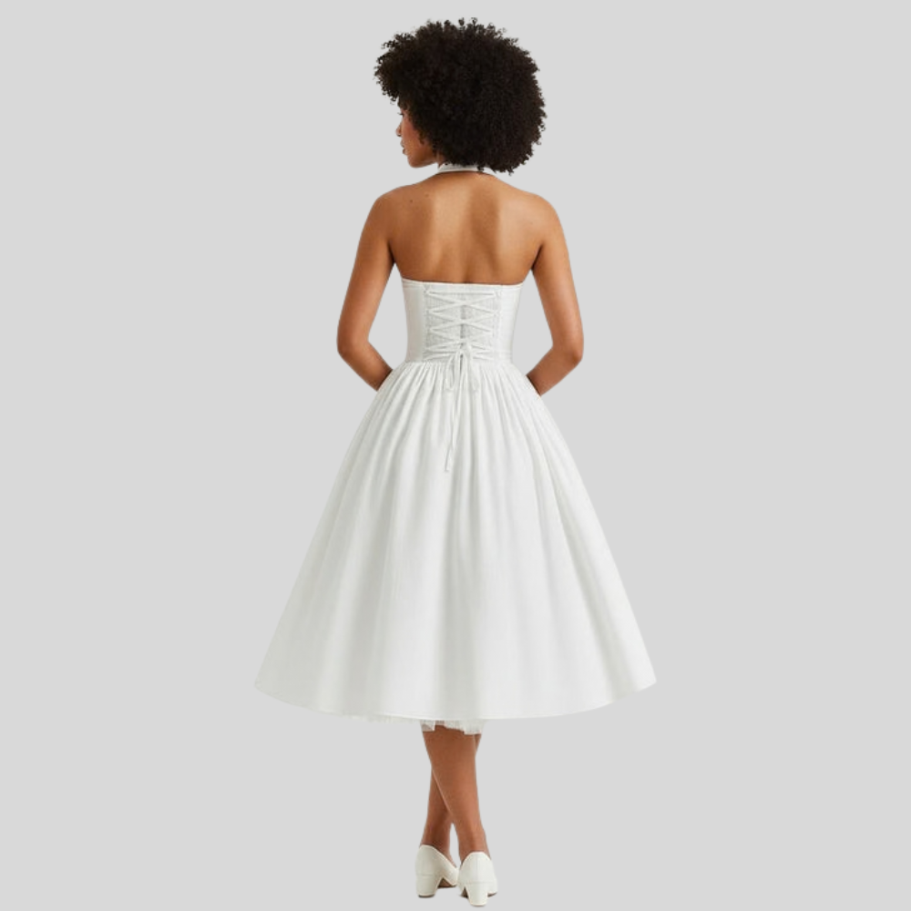 Vintage Halter Flared Midi Dress