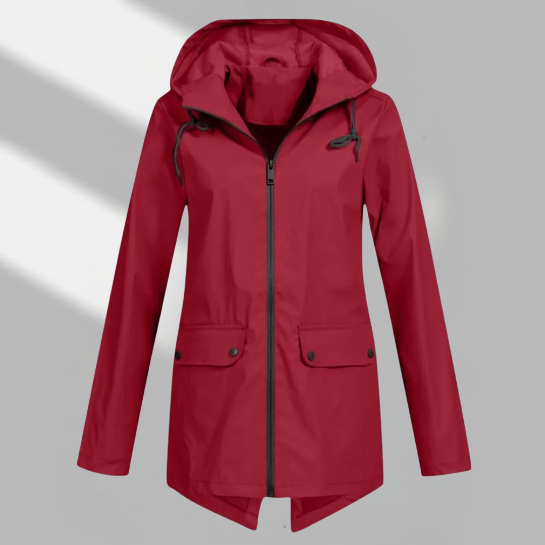 Elegant Hooded Zip Front Utility Coat