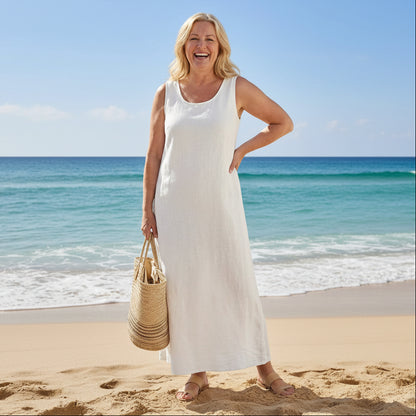 Round Neck Midi Dress in Relaxed Fit