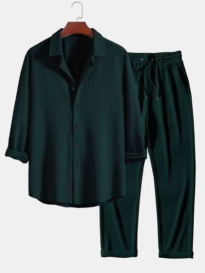 Elegant Button Front Shirt Matching Pants Set