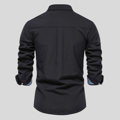 Classic Button Front Layered Collar Long Sleeve Shirt