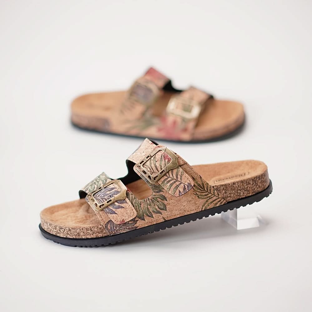 Double Buckle Footbed Slide Sandals
