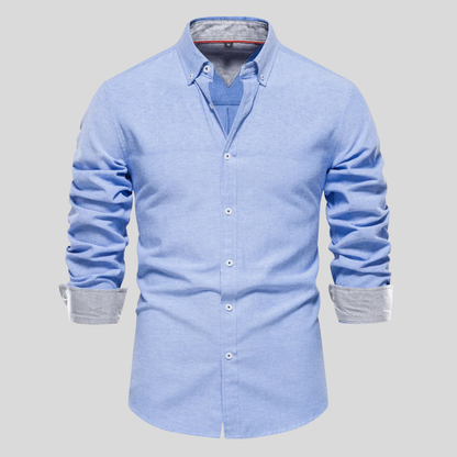 Classic Button Front Layered Collar Long Sleeve Shirt