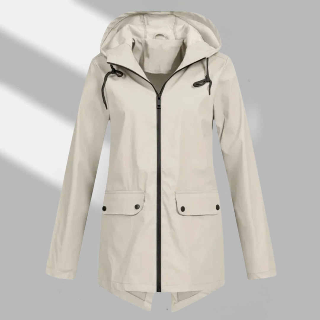 Elegant Hooded Zip Front Utility Coat