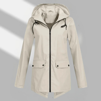 Elegant Hooded Zip Front Utility Coat