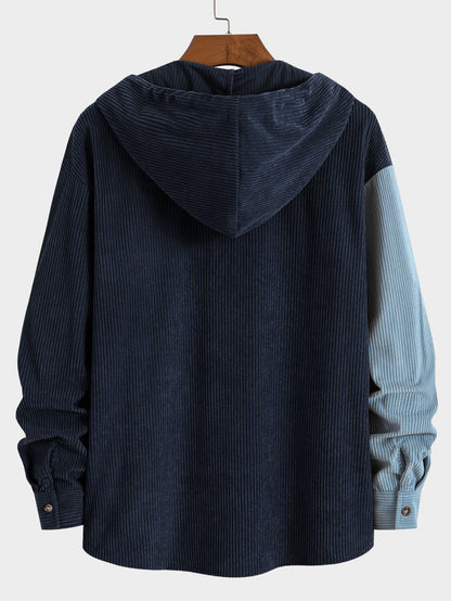 Patchwork Hooded Button Front Casual Jacket