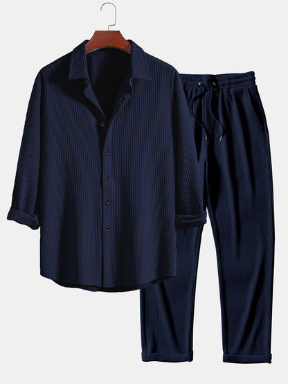 Elegant Button Front Shirt Matching Pants Set