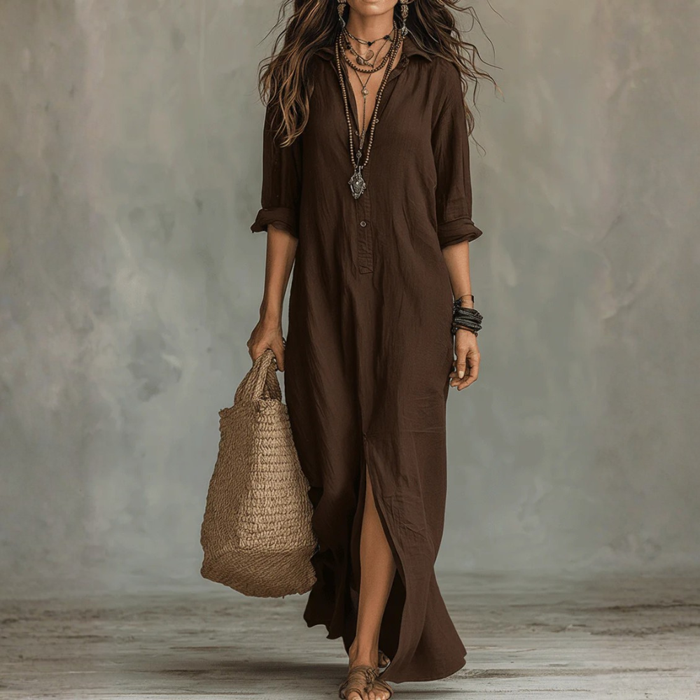 Bohemian Maxi Dress Button Front