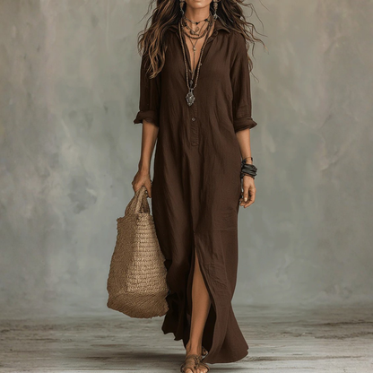 Bohemian Maxi Dress Button Front