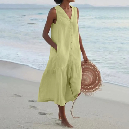 Breezy Midi Dress Button Front