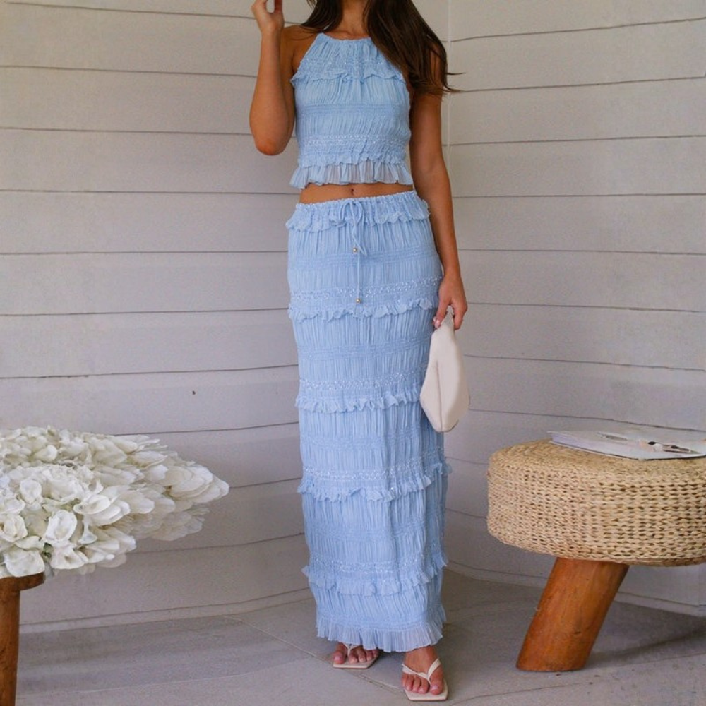 Airy Halter Top Skirt Outfit