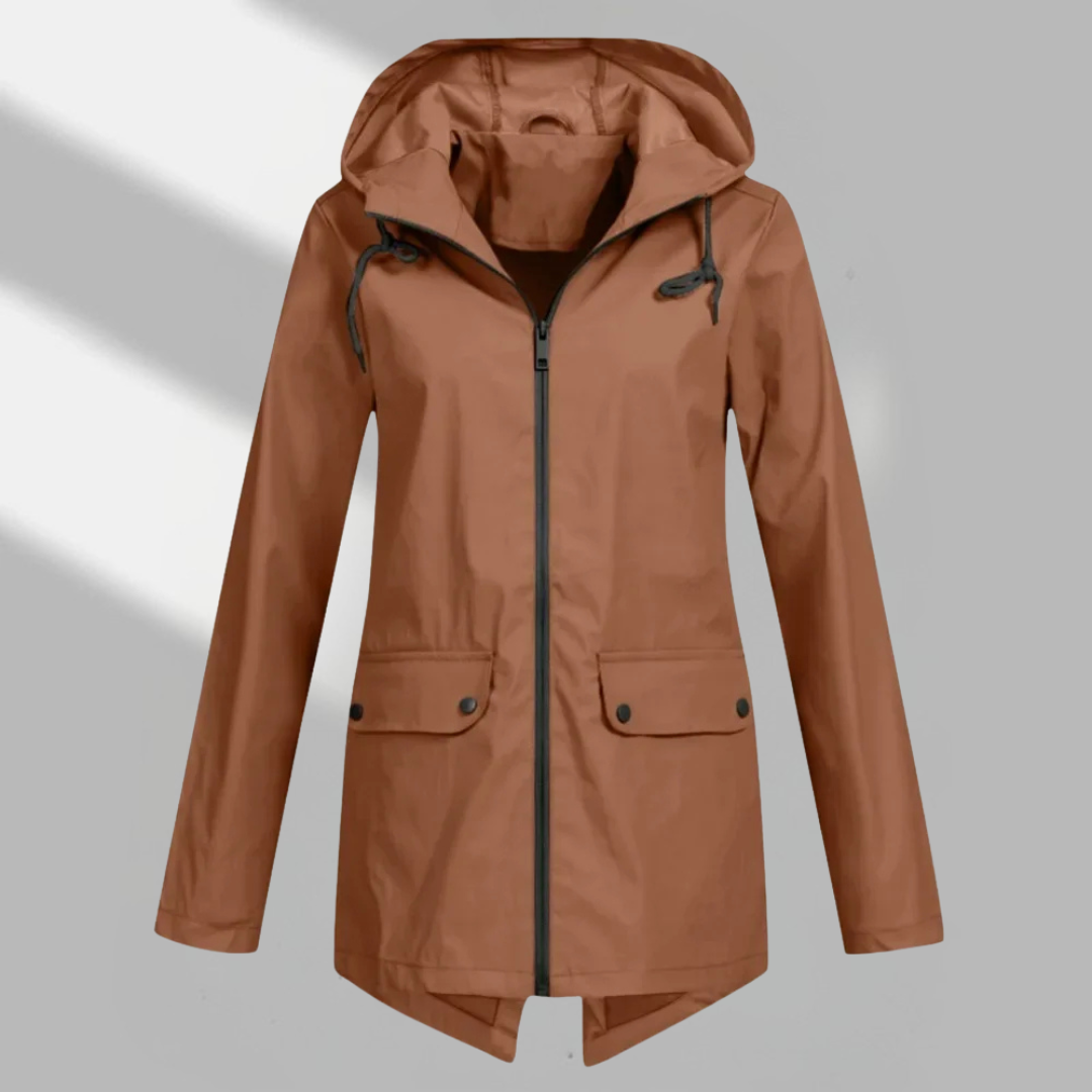 Elegant Hooded Zip Front Utility Coat