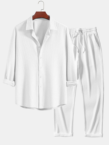 Elegant Button Front Shirt Matching Pants Set