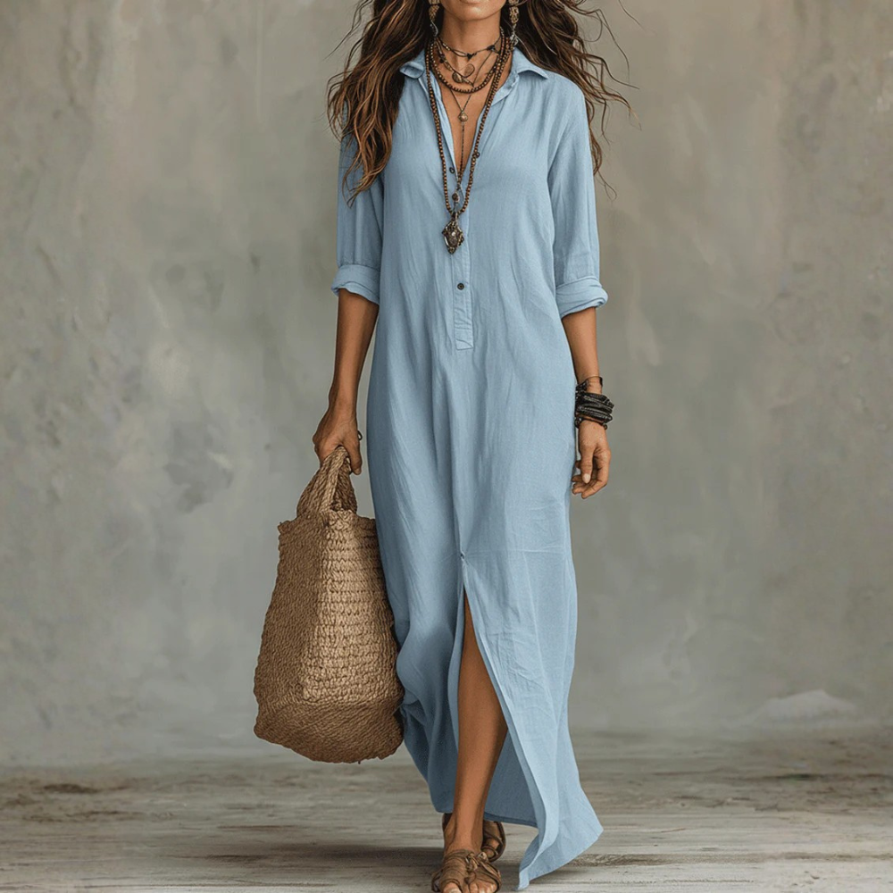 Bohemian Maxi Dress Button Front