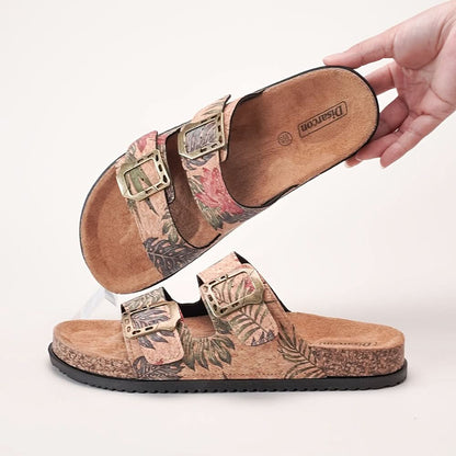 Double Buckle Footbed Slide Sandals