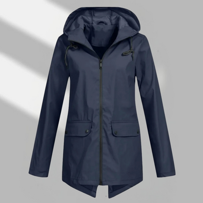 Elegant Hooded Zip Front Utility Coat
