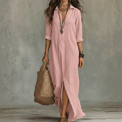 Bohemian Maxi Dress Button Front