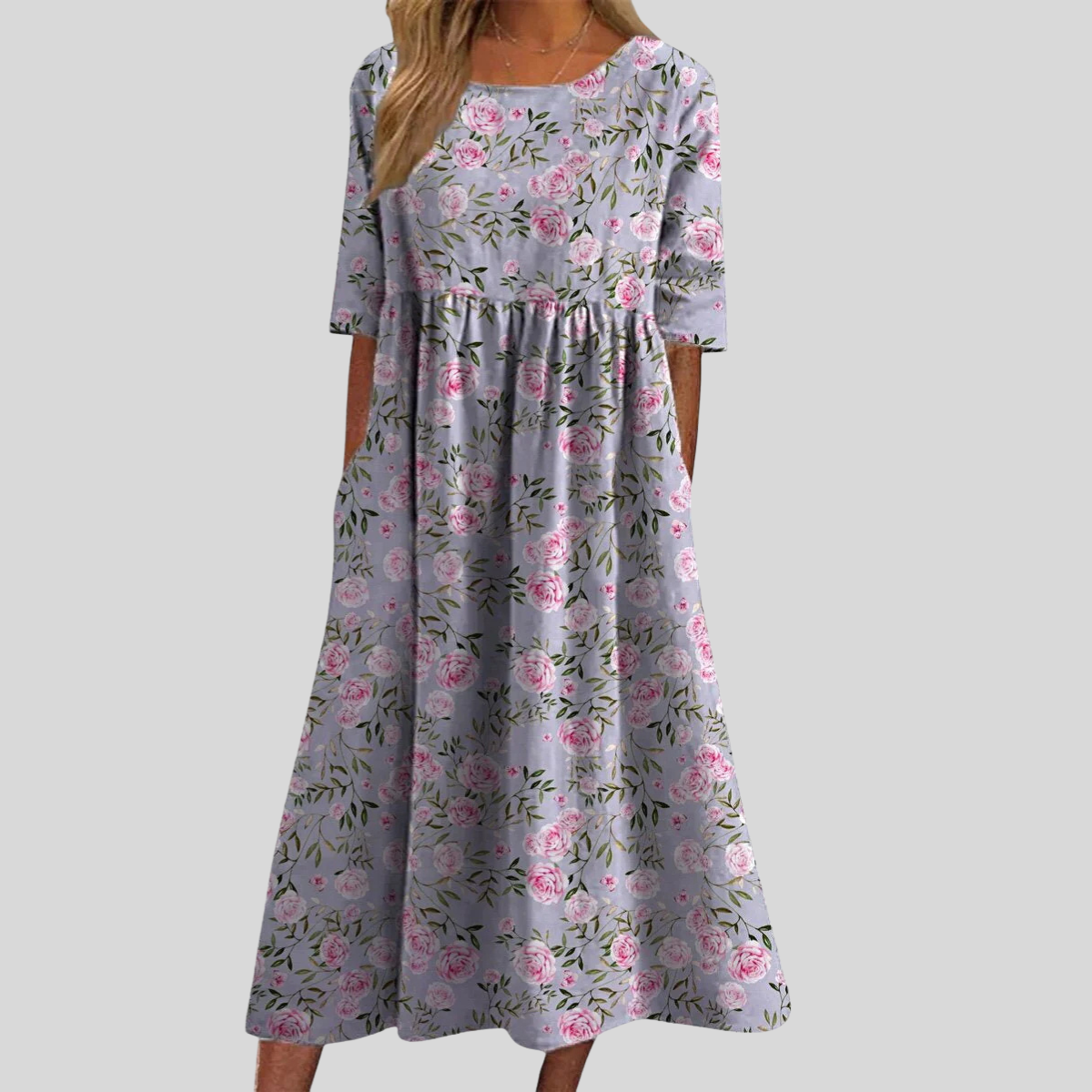 Elegancka Sukienka z Haftem w Swobodnym Kroju