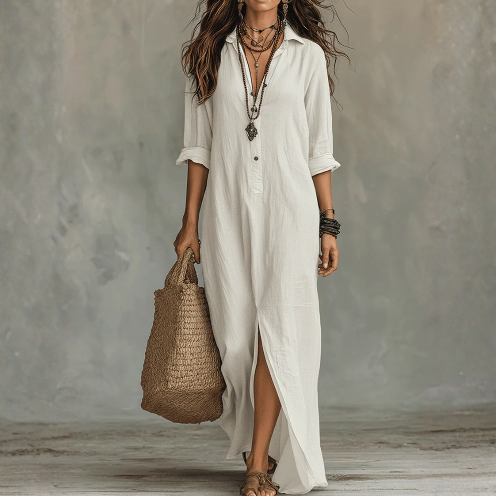 Bohemian Maxi Dress Button Front
