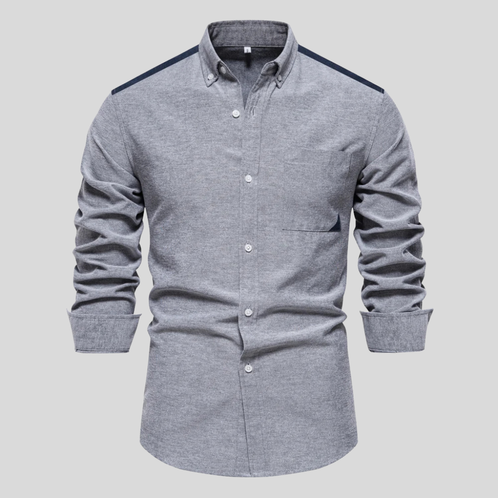 Classic Button Front Layered Collar Long Sleeve Shirt