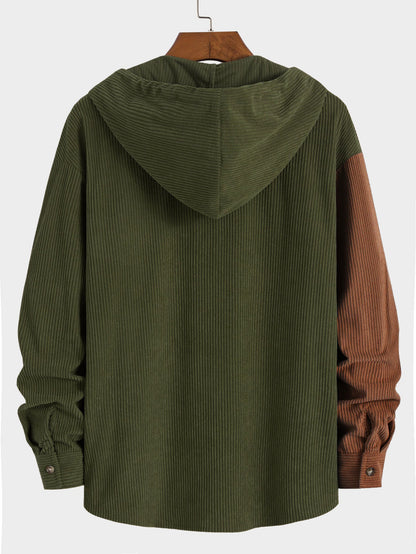 Patchwork Hooded Button Front Casual Jacket