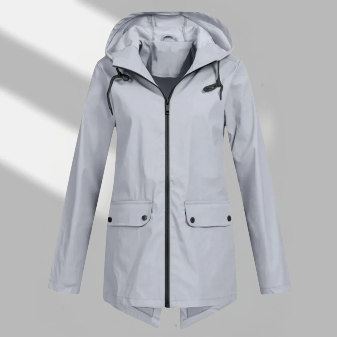 Elegant Hooded Zip Front Utility Coat