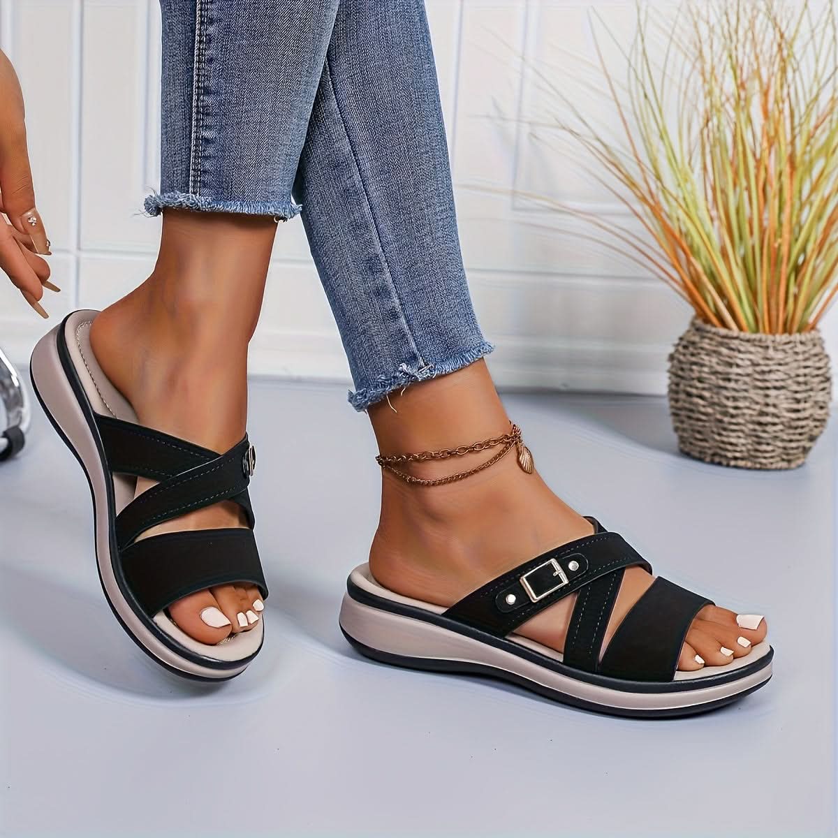 Cross Strap Comfort Slide Sandals