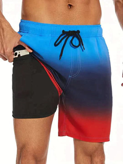 Active Swim Shorts - Quick-Dry Compression Lined Mens Swim Trunks, Two-Tone Tropical Design 3