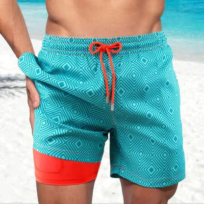 Active Swim Shorts - Quick-Dry Compression Lined Mens Swim Trunks, Two-Tone Tropical Design 8