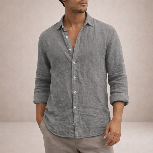 Adrian - Men's Casual Linen Shirt with Open Collar & Long Sleeves 0