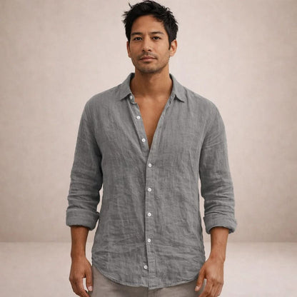 Adrian - Men's Casual Linen Shirt with Open Collar & Long Sleeves 1