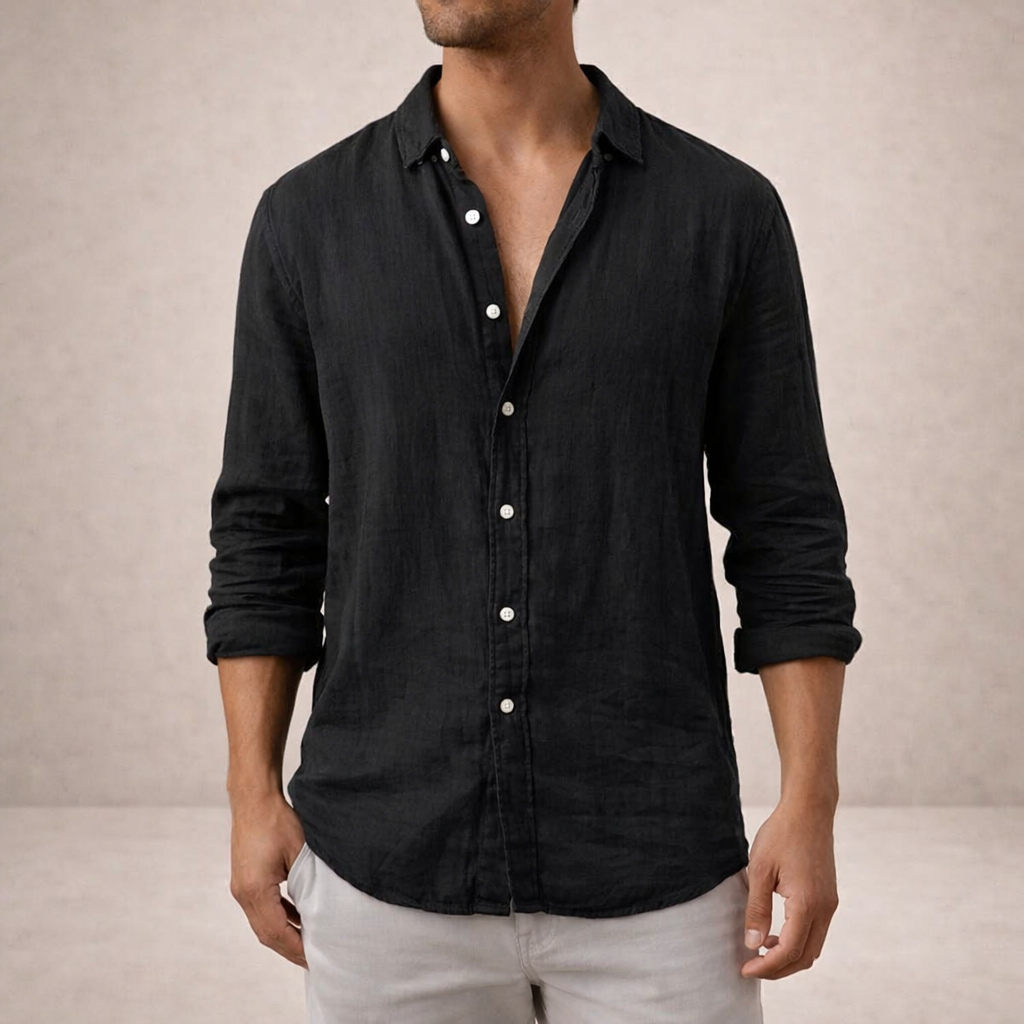Adrian - Men's Casual Linen Shirt with Open Collar & Long Sleeves 6