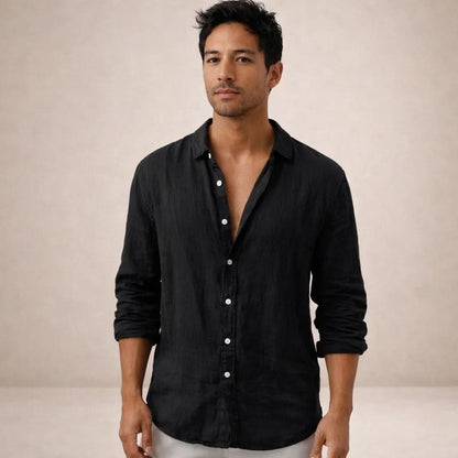 Adrian - Men's Casual Linen Shirt with Open Collar & Long Sleeves 7