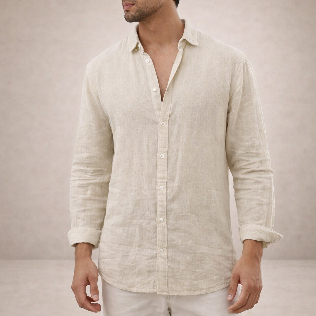 Adrian - Men's Casual Linen Shirt with Open Collar & Long Sleeves 8