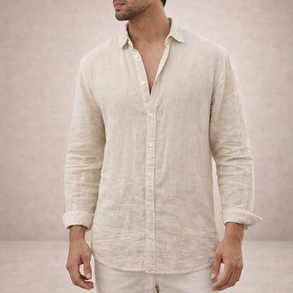 Adrian - Men's Casual Linen Shirt with Open Collar & Long Sleeves 8
