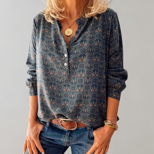 Amelia - Boho Print Blouse for Women, Lightweight Relaxed Fit Summer Tops 0