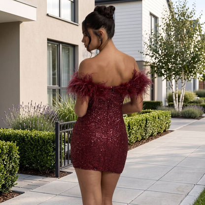 Off Shoulder Sequin Cocktail Dress