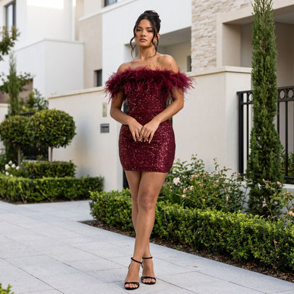 Off Shoulder Sequin Cocktail Dress