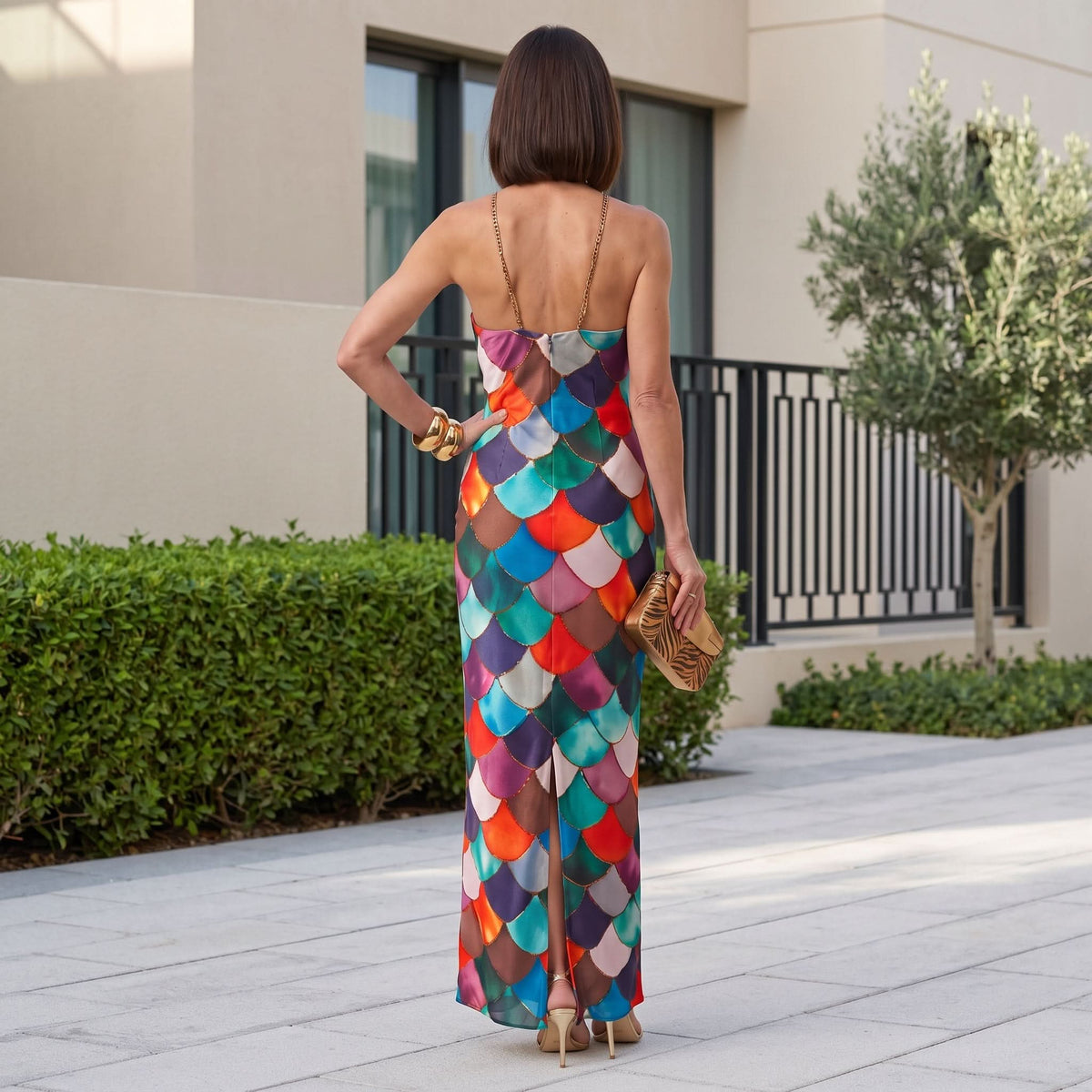 Multicolor Pattern Fitted Maxi Dress