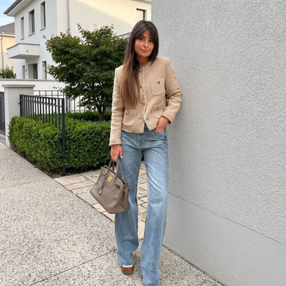 Elegant Cropped Button Front Jacket