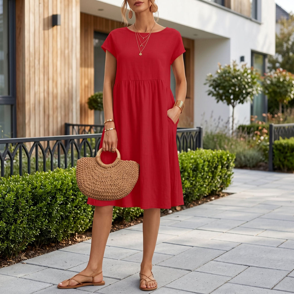 Elegant Side Pocket Midi Dress