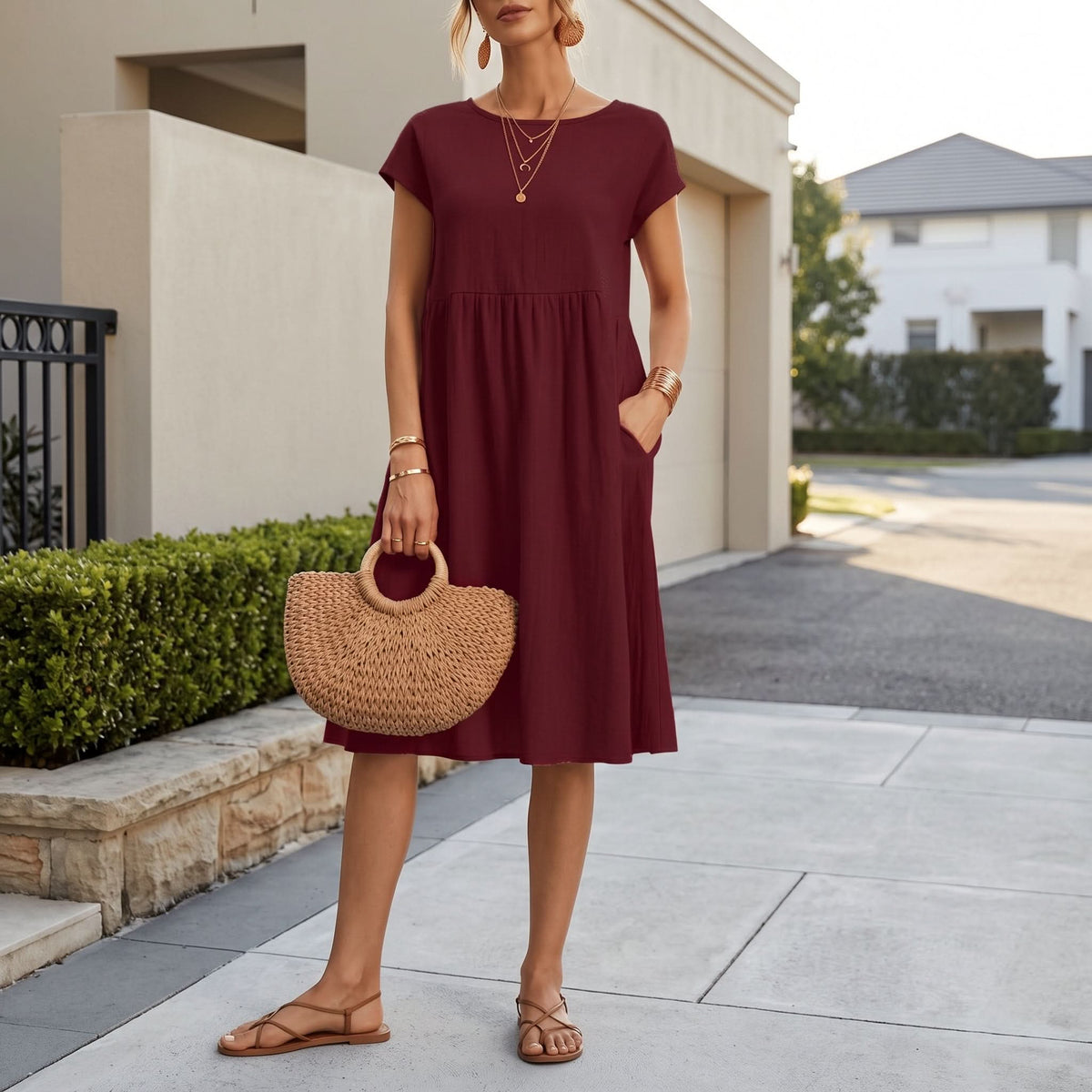 Elegant Side Pocket Midi Dress