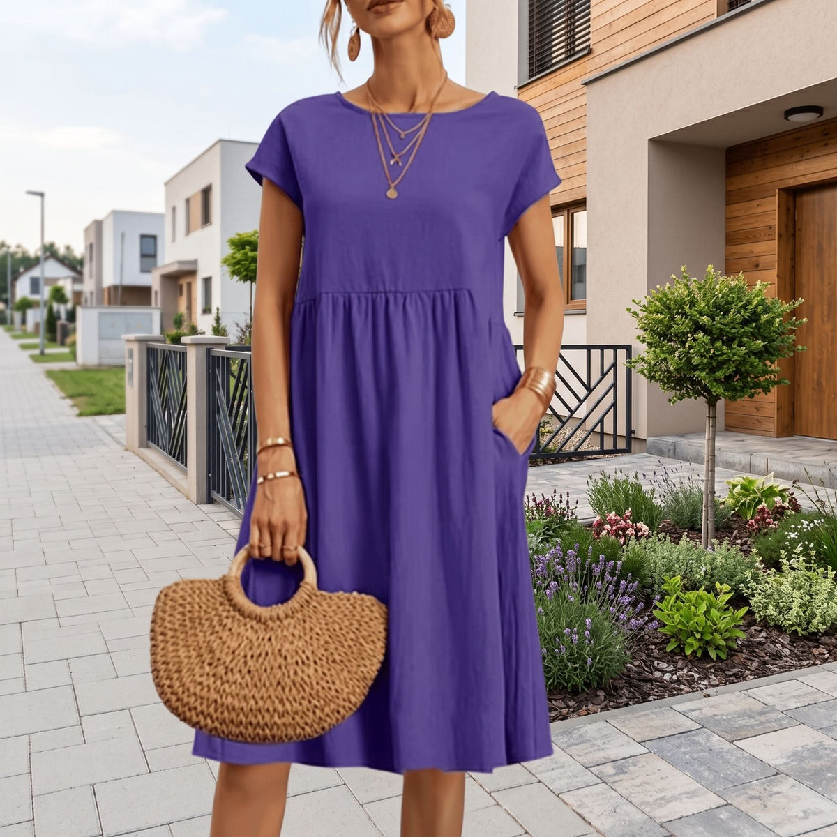 Elegant Side Pocket Midi Dress