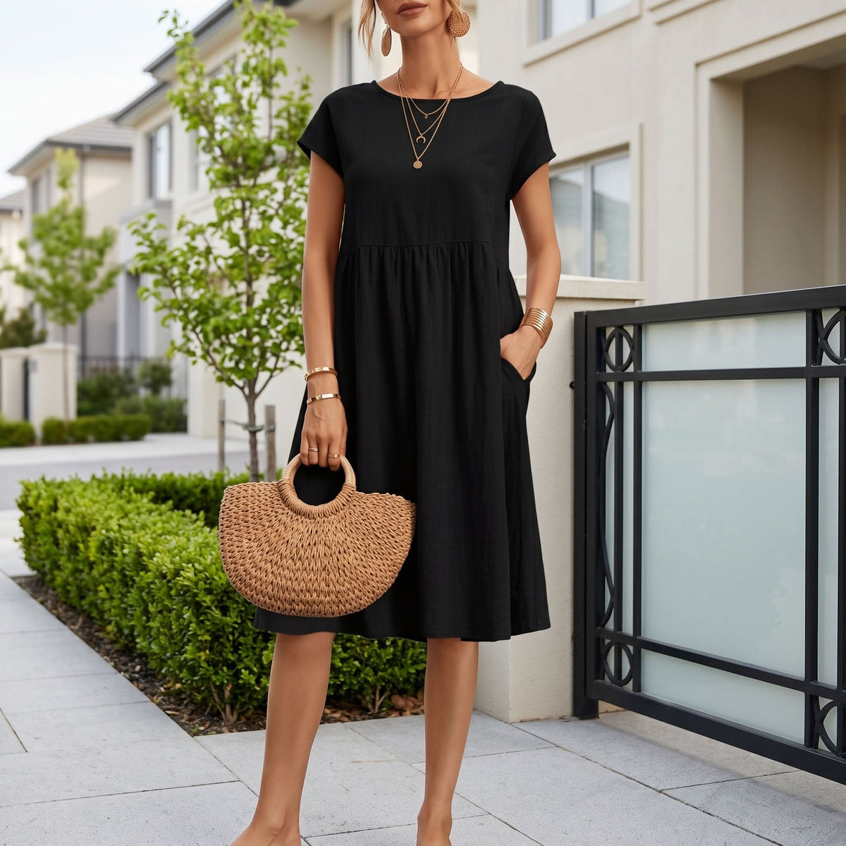 Elegant Side Pocket Midi Dress
