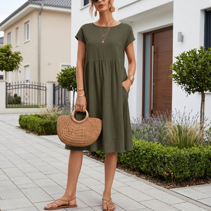 Elegant Side Pocket Midi Dress