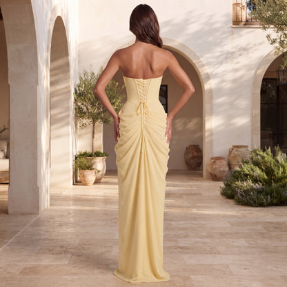 Strapless Draped Maxi Dress