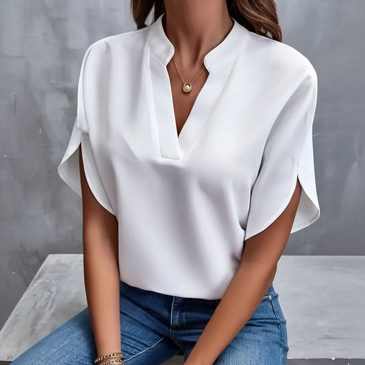 Bettina - Elegant White V-Neck Blouse for Timeless Style and Comfort 0