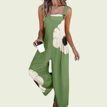 Floral Print Spaghetti Strap Overalls