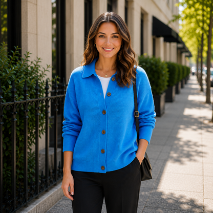Collared Long Sleeve Cardigan with Button Front
